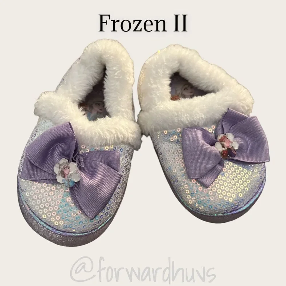 Frozen II - 2 Pair Sequin Kids Booties and Slippers Size 7/8
